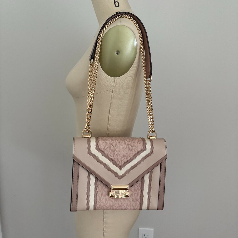 Michael Kors Rose Signature Coated Canvas Leather Whitney Shoulder Bag Chic